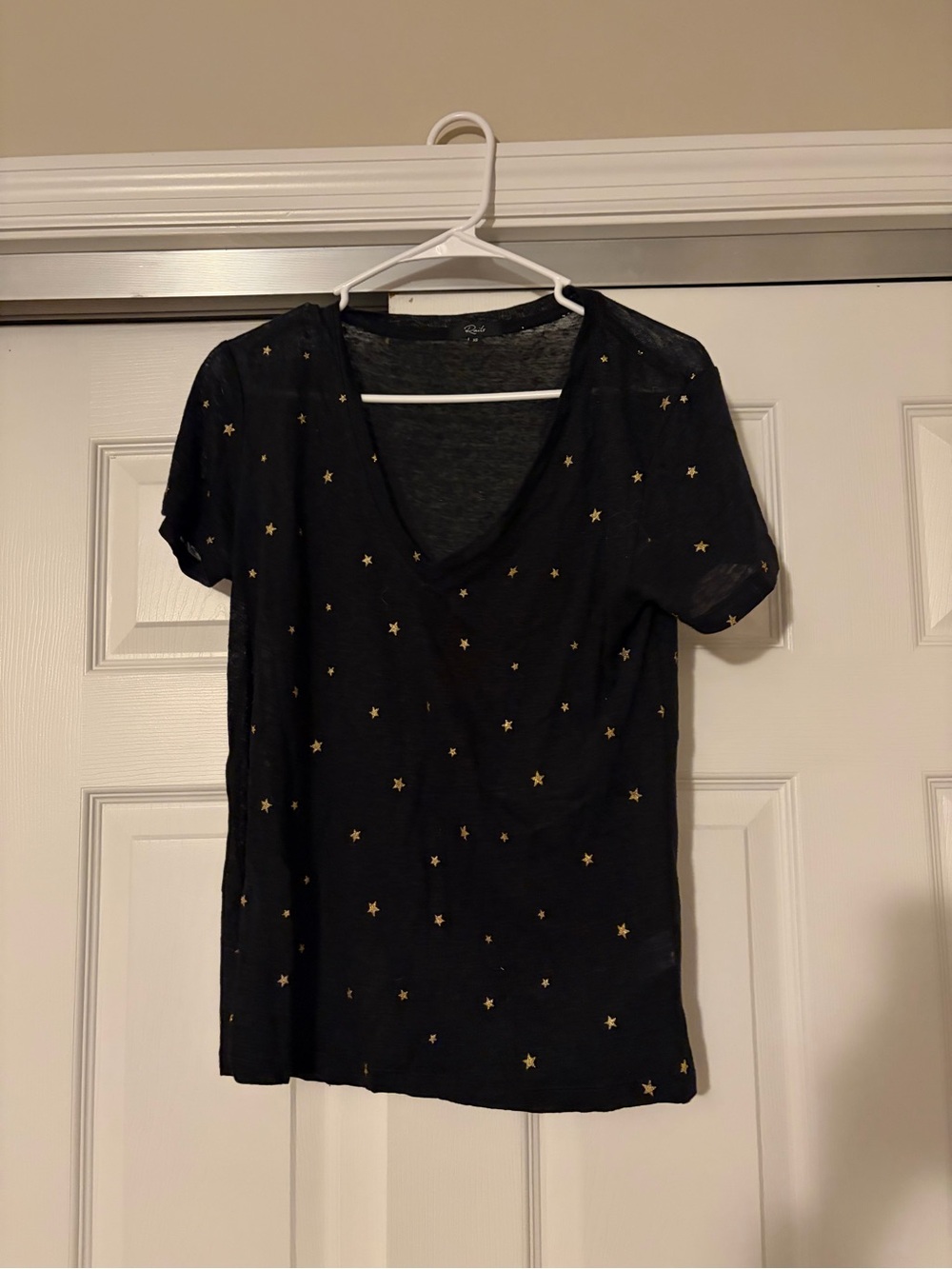 Rails Black V-Neck Short Sleeve Tee with Gold Star Detail